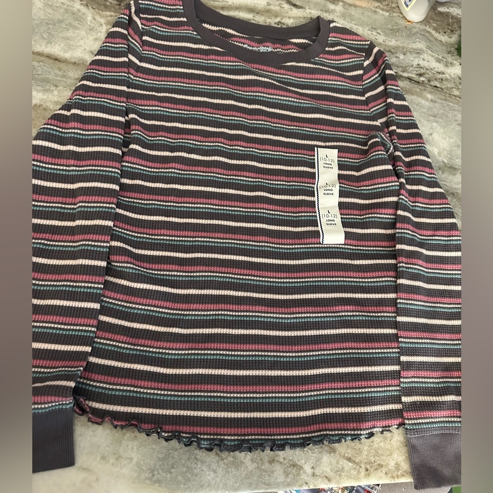 Striped Long Sleeve Top with Ruffle Hem
